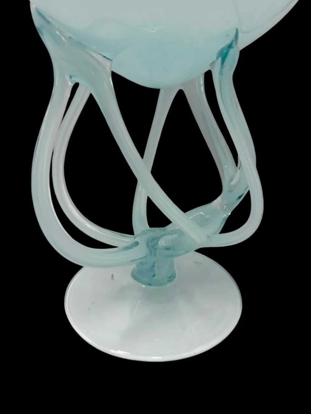 VTG Jozefina Krosno Opaline Art Glass Compote Aqua Jellyfish Octopus Pedestal